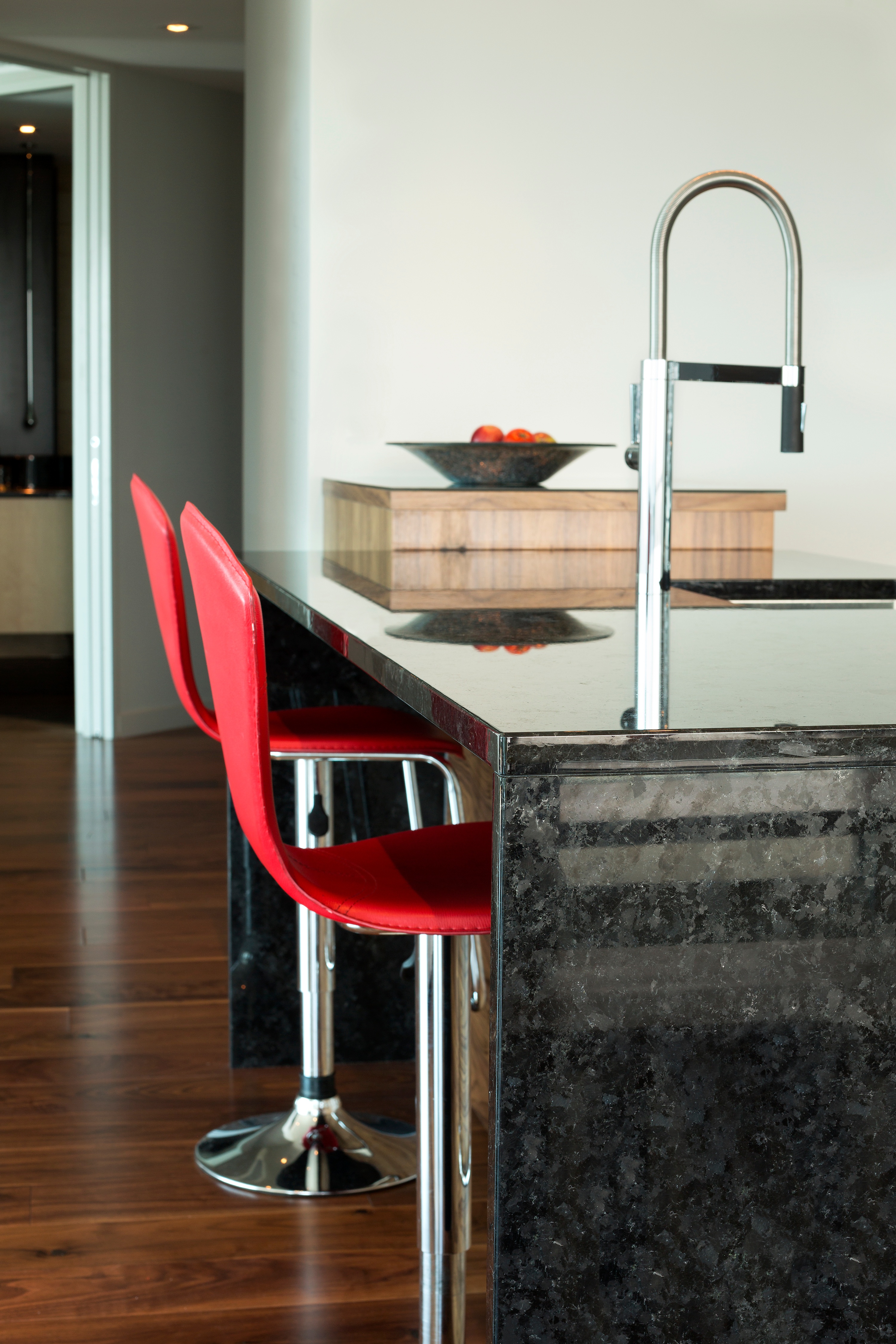 St_Henry_Black_Granite_waterfall_island_Kitchen