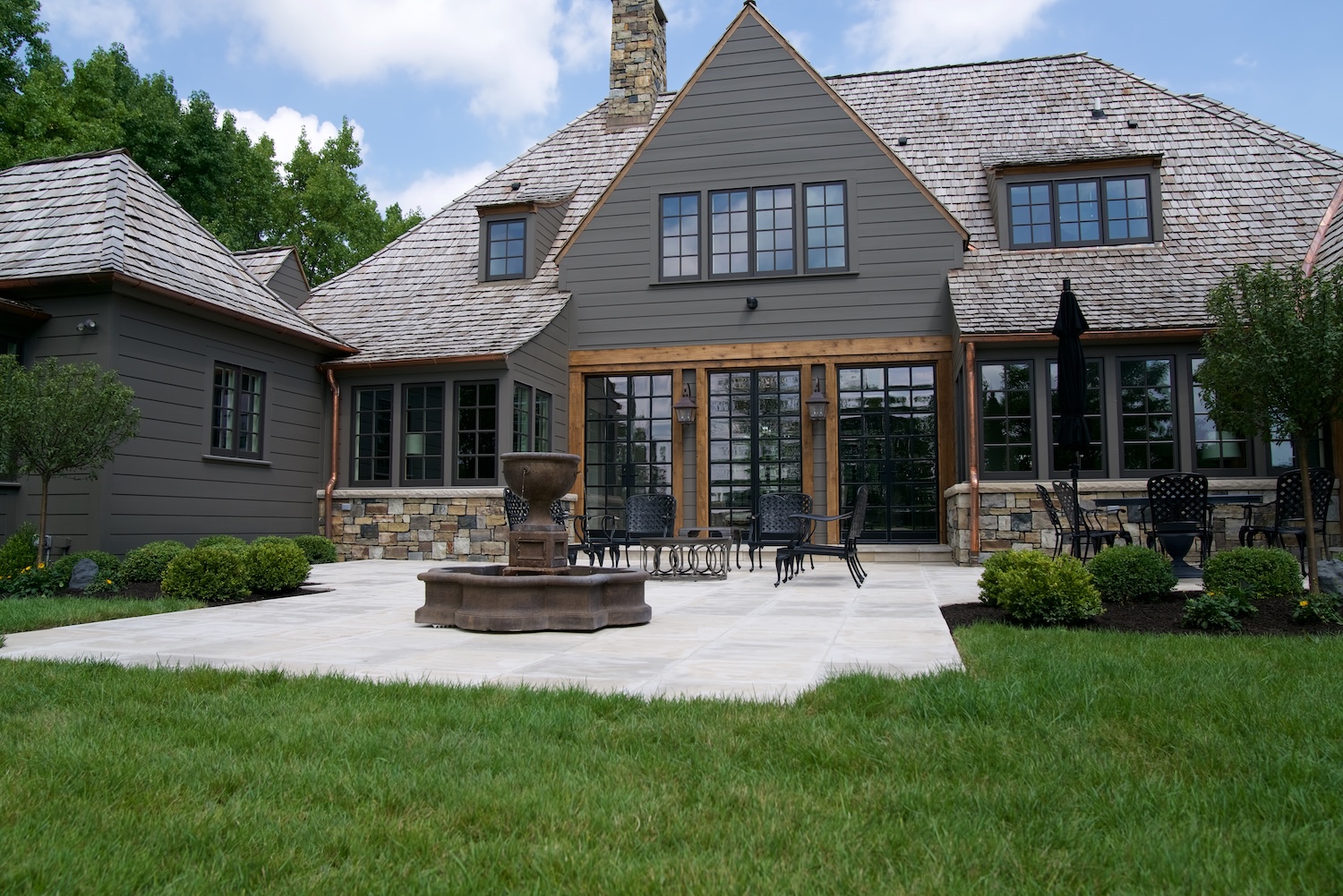 Indiana Limestone patio pavers laid across a residential outdoor space